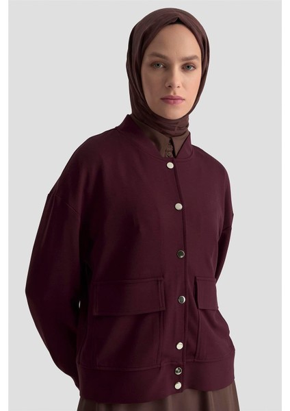 Zımbalı Örme Ceket 25KD4032 Mürdüm fırsatları