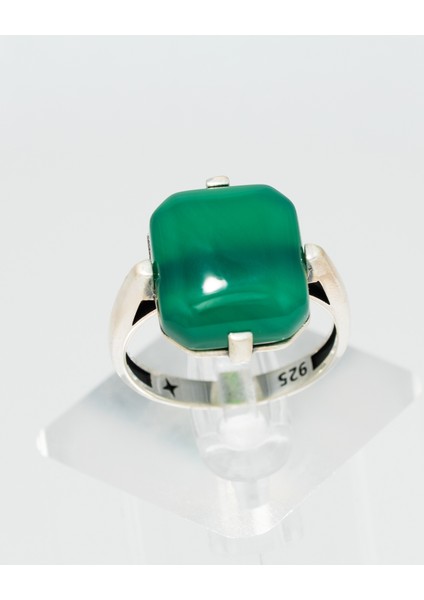 Yeşil Akik Taşlı 925 Ayar Gümüş Kadın Yüzük – Zarif ve Modern Tasarım fiyatları