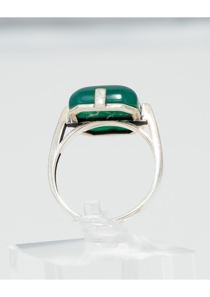 Yeşil Akik Taşlı 925 Ayar Gümüş Kadın Yüzük – Zarif ve Modern Tasarım indirimleri