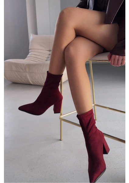 Ardews Süet Topuklu Çorap Bot Bordo fiyatları