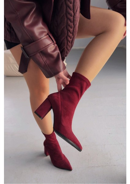 Ardews Süet Topuklu Çorap Bot Bordo fırsatları