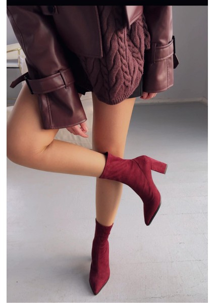 Ardews Süet Topuklu Çorap Bot Bordo indirimleri