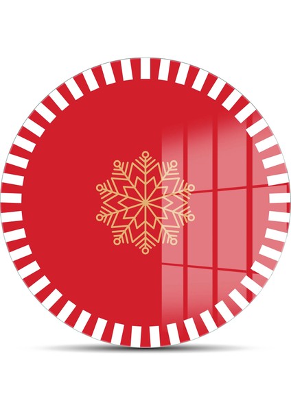 Cam Kesme Tahtası ve Sunumluk Yuvarlak Kırmızı Beyaz Kar Tanesi Desenli 30X30 cm fiyatları