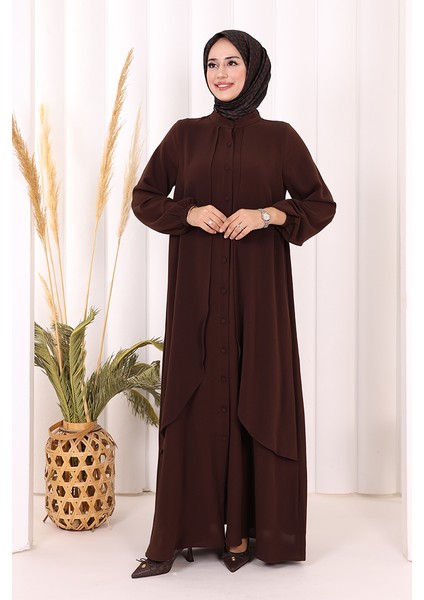 Boydan Düğmeli Elbise 6045 Kahverengi