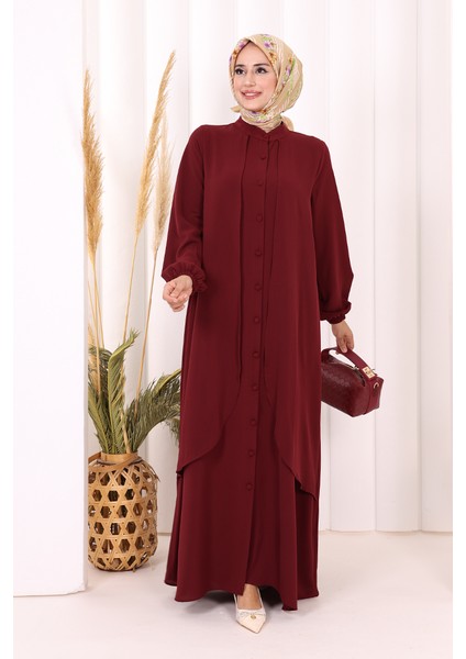 Boydan Düğmeli Elbise 6045 Bordo