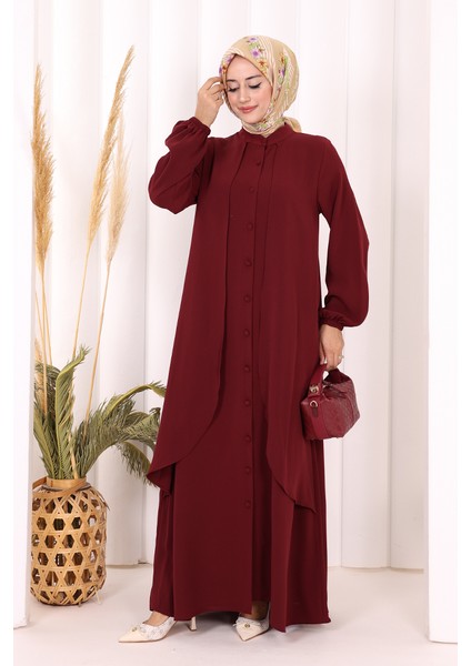 Boydan Düğmeli Elbise 6045 Bordo fiyatları