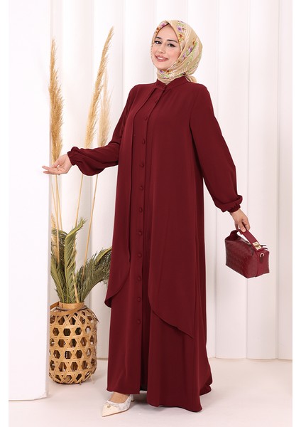 Boydan Düğmeli Elbise 6045 Bordo modelleri