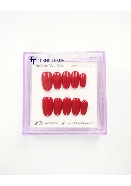 15'li Kırmızı Kısa Oval KOV1562 Tekrar Kullanılabilir El Yapımı Protez Takma Tırnak - Kırmızı-S fiyatları