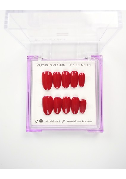 15'li Kırmızı Kısa Oval KOV1562 Tekrar Kullanılabilir El Yapımı Protez Takma Tırnak - Kırmızı-S modelleri