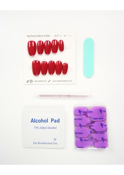 15'li Kırmızı Kısa Oval KOV1562 Tekrar Kullanılabilir El Yapımı Protez Takma Tırnak - Kırmızı-S fırsatları