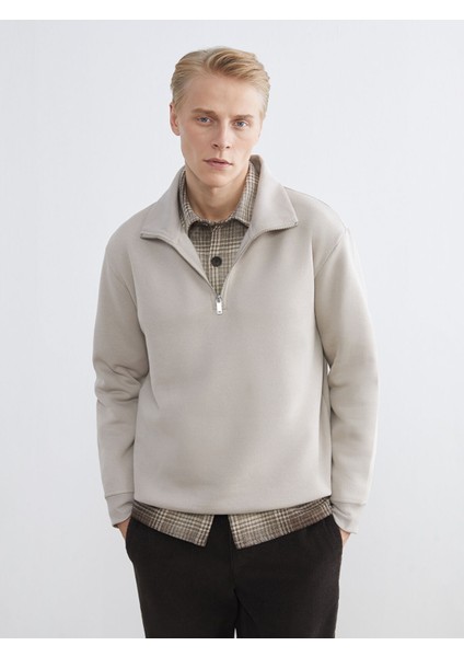 Yeni Sezon Fermuarlı Dik Yaka Erkek Kalın Sweatshirt