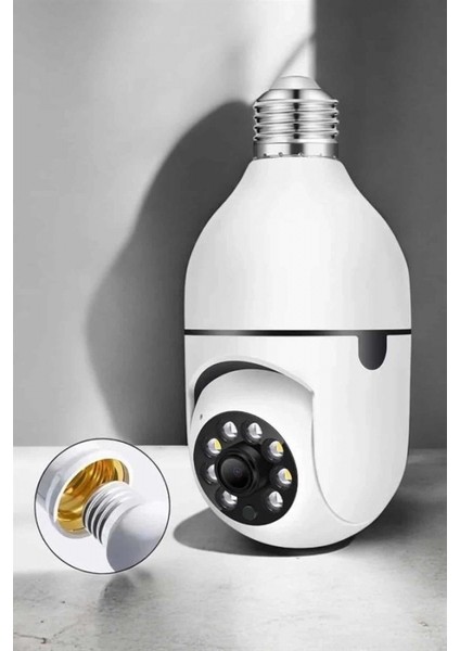 Wifi Kamera Duylu Ampul Görünümlü 360 Derece Dönebilen Ev Kamerası