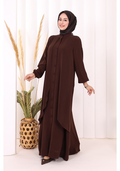 Boydan Düğmeli Elbise 6045 Kahverengi modelleri