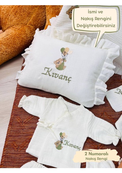Nakışlı Isme Özel %100 Pamuk 4 Kat Müslin Hastane Çıkış Seti ve Puset Örtüsü fiyatları