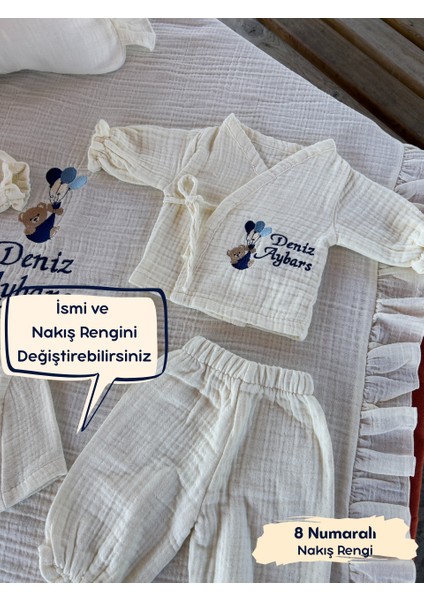 Nakışlı Isme Özel %100 Pamuk 4 Kat Müslin Hastane Çıkış Seti ve Puset Örtüsü modelleri