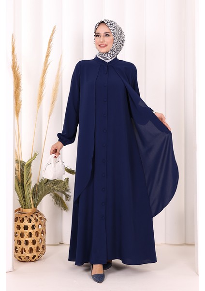 Boydan Düğmeli Elbise 6045 Lacivert