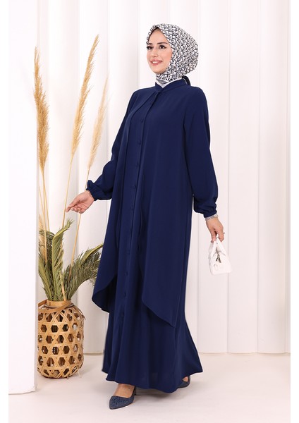 Boydan Düğmeli Elbise 6045 Lacivert modelleri