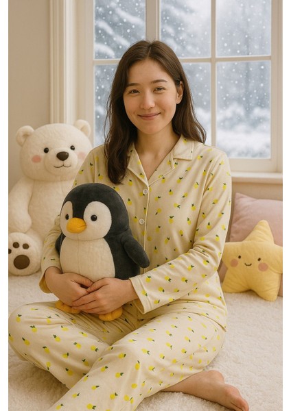 Limon Desenli Süet Dokulu Önden Düğmeli %100 Pamuk Kadın Pijama Takımı – Yumuşak ve Rahat Kumaş fiyatları