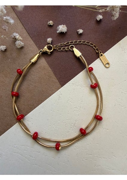 Kırmızı Çift Zincir Italyan Bileklik fiyatları