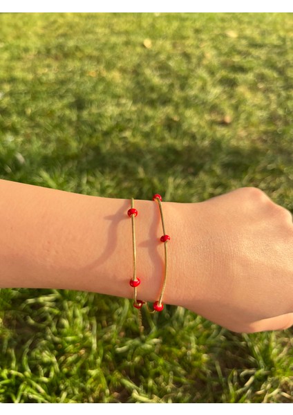 Kırmızı Çift Zincir Italyan Bileklik modelleri