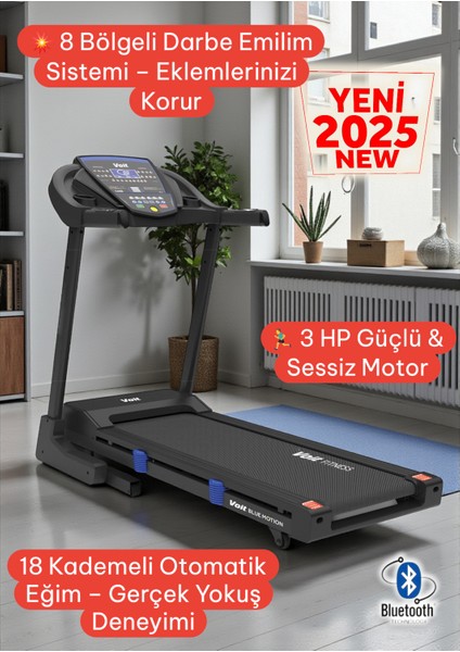 Blue Motion New 3 Hp Bluetooth Özellikli Otomatik Eğimli Koşu Bandı