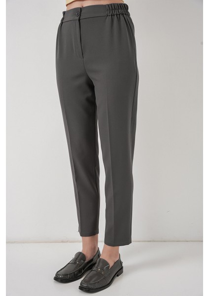 Kadın Beli Lastikli Kumaş Pantolon 30058 - Antrasit fırsatları