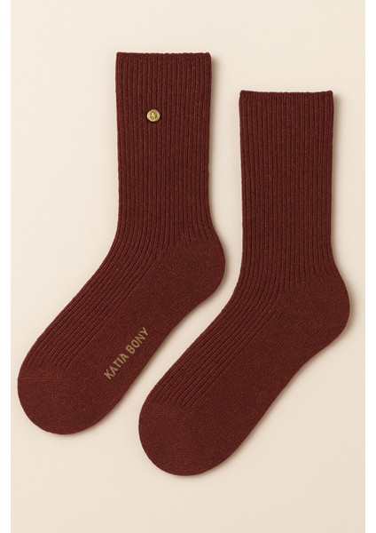 Kadın Yün Simli Soket Çorap Bordo