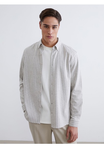 Yeni Sezon Çizgili Uzun Kollu Erkek Gömlek
