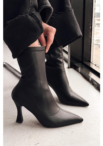 Jedaws Mat Deri Ince Topuklu Çorap Bot Siyah indirimleri