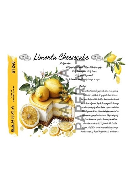 ST240 Limonlu Pasta Desenli 25*35 cm Açık Zemin Sulu Transfer