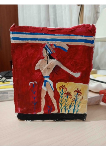 Antik Girit Zambaklı Prens Fresk Replika – Gaz Beton Üzeri Akrilik Duvar Dekoru