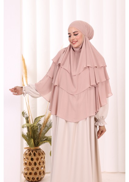 Peçeli 3 Katlı Şifon Sufle Şal 6012 Pudra fiyatları