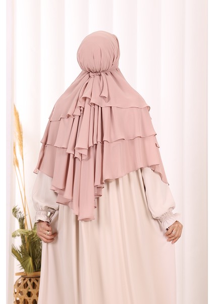 Peçeli 3 Katlı Şifon Sufle Şal 6012 Pudra fırsatları