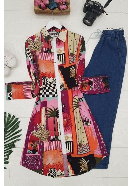 Baskılı Uzun Tunik -Turuncu fiyatları