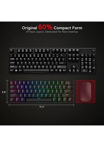 Redragon K530 Pro Draconic%60 Bt Türkçe Q Klavye/kablolu / 2,4 Ghz Kablosuz Mekanik, 61 Tuş, Hot-Swap Özellikli Rgb Oyun Klavyesi, Dokunsal Kahverengi Anahtarlı, Windows/mac/ Için fiyatları