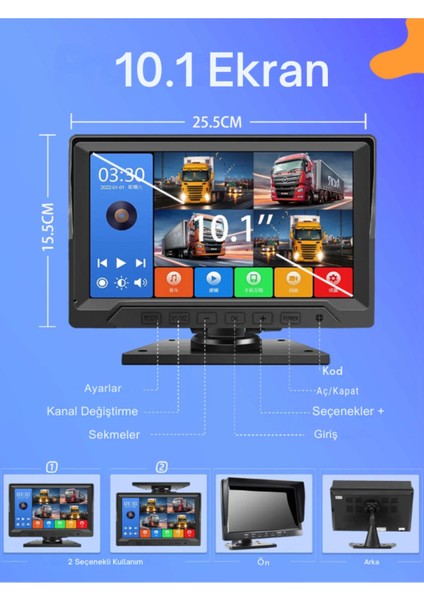 10.1 Inç 4 Kameralı Döngüsel Kayıtlı,dokunmatik ve Tuşlu Araç Kamera Monitör Seti fiyatları