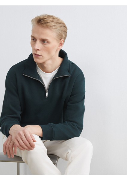 Yeni Sezon Fermuarlı Dik Yaka Erkek Kalın Sweatshirt
