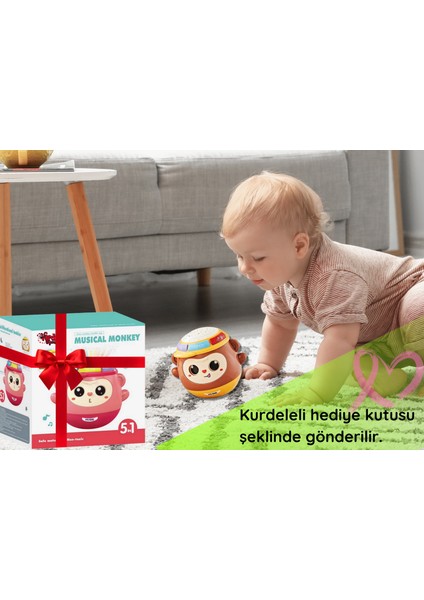 Projeksiyonlu Sesli Sevimli Müzikli Maymun Davul Bebek Oyuncağı