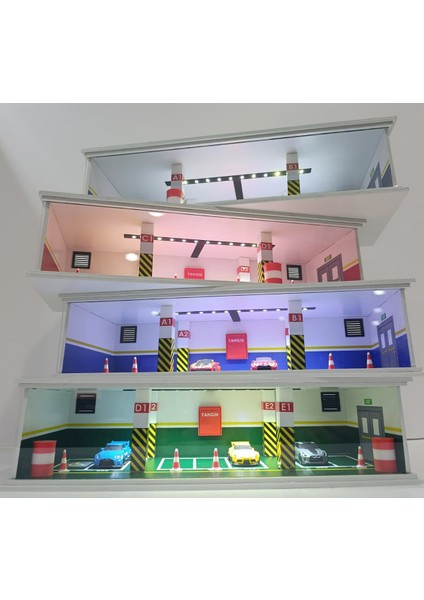Diorama Ahşap Kapalı Otopark 4 Katlı LED Işıklı 1:64 Ölçekli Garaj fiyatları