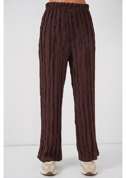 Kadın Dokulu Esnek Örme Pantolon 30057 - Kahverengi fiyatları