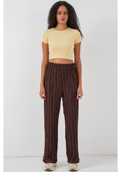 Kadın Dokulu Esnek Örme Pantolon 30057 - Kahverengi modelleri