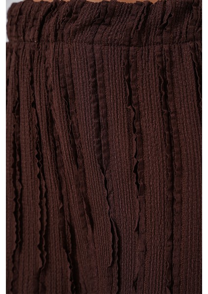 Kadın Dokulu Esnek Örme Pantolon 30057 - Kahverengi fırsatları