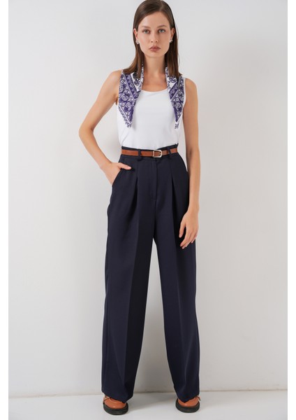 Kadın Yüksek Bel Palazzo Pantolon 30051 - Lacivert