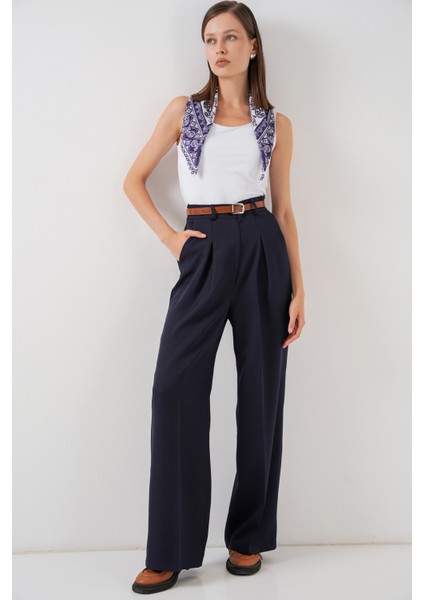 Kadın Yüksek Bel Palazzo Pantolon 30051 - Lacivert modelleri