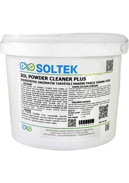Endüstriyel Enzimatik Takviyeli Makine Parça Yıkama Tozu- Sol Powder Cleaner Plus 10 kg