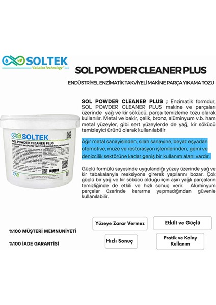 Endüstriyel Enzimatik Takviyeli Makine Parça Yıkama Tozu- Sol Powder Cleaner Plus 10 kg fiyatları