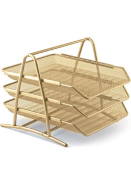 Perfore 3'lü Evrak Rafı Seti ( Gold )