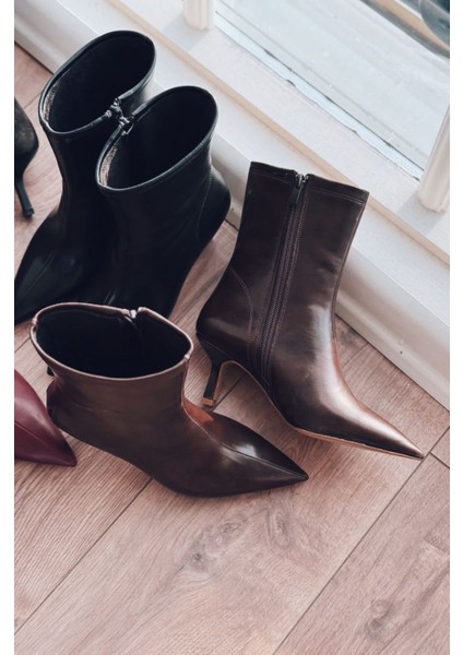 Orvex Kadın Mat Deri Ince Topuklu Bot Kahverengi fiyatları