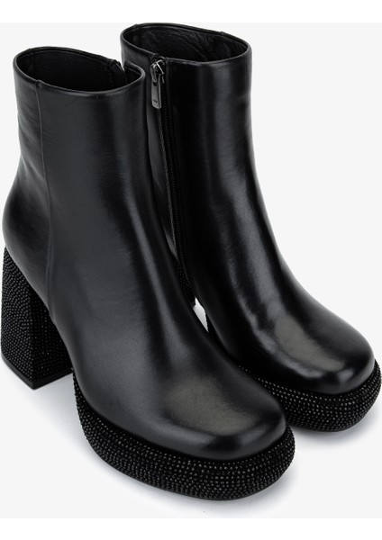 Kadın Hakiki Deri Siyah Deri Topuklu Bot 492 4110 Bn Bot SK25-26 Sıyah Derı fiyatları
