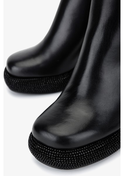 Kadın Hakiki Deri Siyah Deri Topuklu Bot 492 4110 Bn Bot SK25-26 Sıyah Derı modelleri